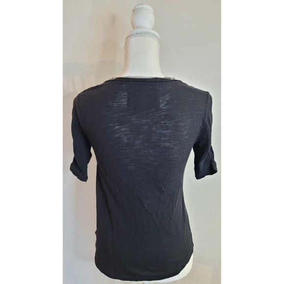 Anthropologie Deletta Hand-Beaded Neckline Black Knit Top Size Small Rocker Glam - Picture 3 of 11